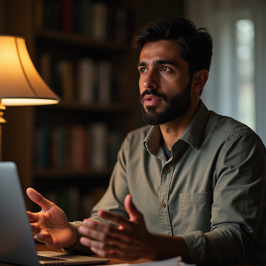 Profesional participando en una videollamada de networking desde su escritorio